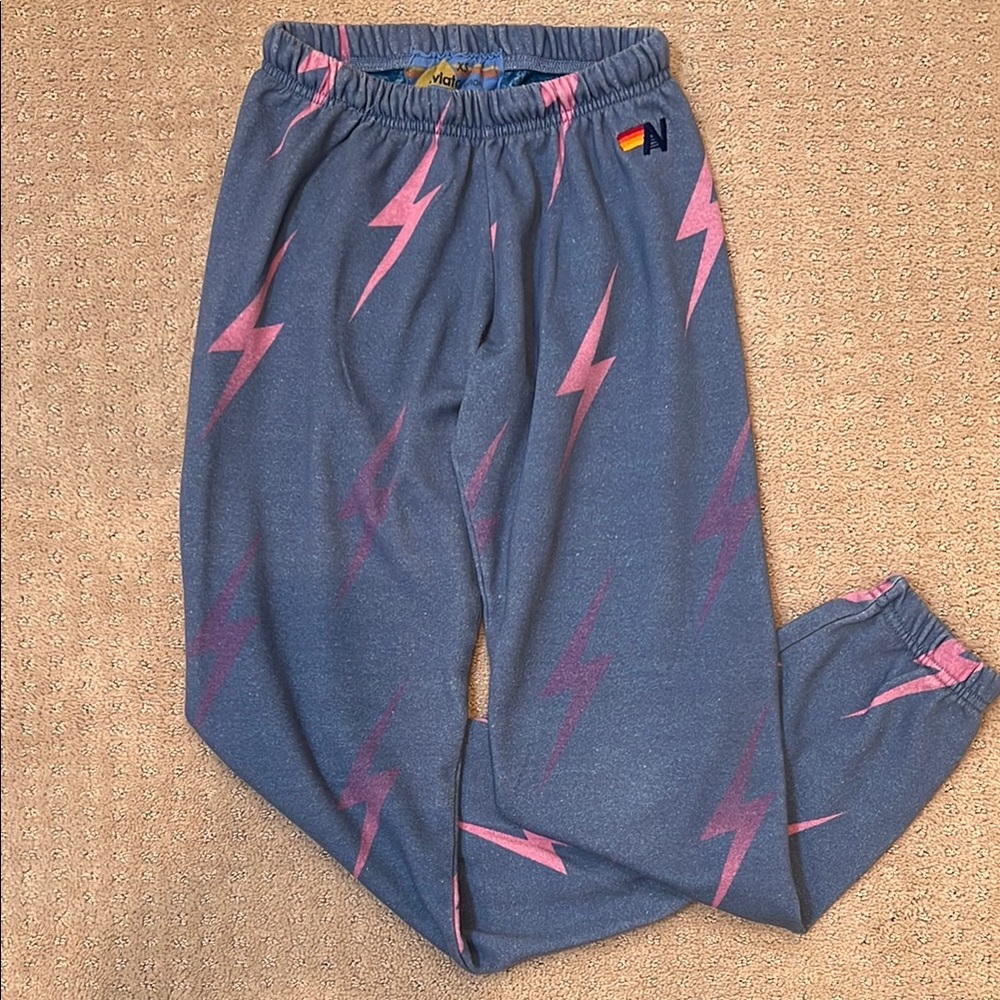 Aviator Nation Blue and Pink Lightning Sweatpants
